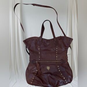 LUCKY BRAND Abbey Road Soft Leather Hobo Fold Over Studded Large Purse Handbag